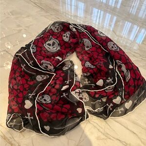 Alexander McQueen Black and Red Skull & Heart Silk Scarf